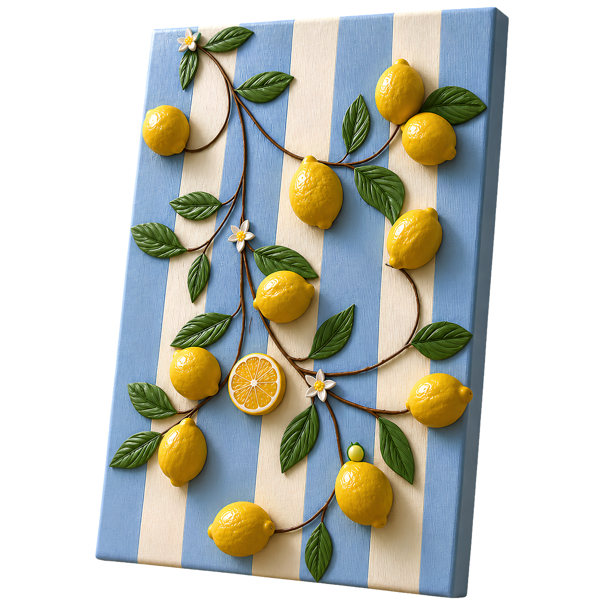 3D canvas art with sculpted lemons, created at a Bubble Brush adults session